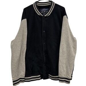 American Eagle Mens XXXL Navy Blue Gray Varsity Bomber Jacket Athletic Fit Snap